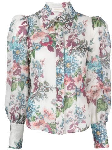 Floral-print puff-sleeve shirt