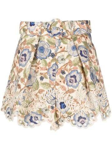 Junie embroidered floral-print shorts