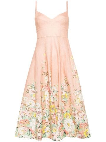 Floral-print A-line linen dress
