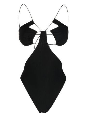 Black one-piece swimming costume with cut-out detail
