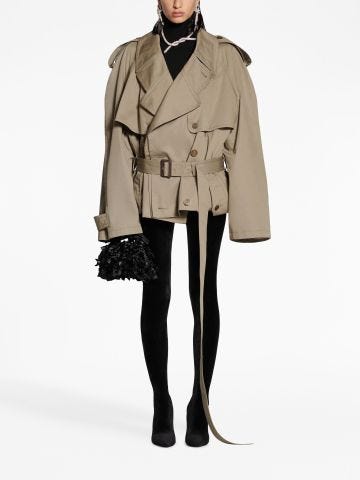 Belted-waist cotton trench coat
