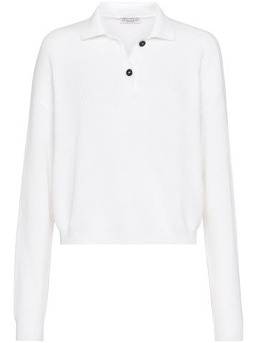 Ribbed-knit polo-collar jumper