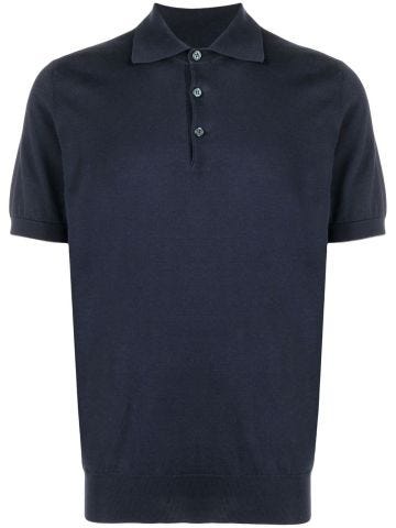 Fine knit short-sleeved polo shirt