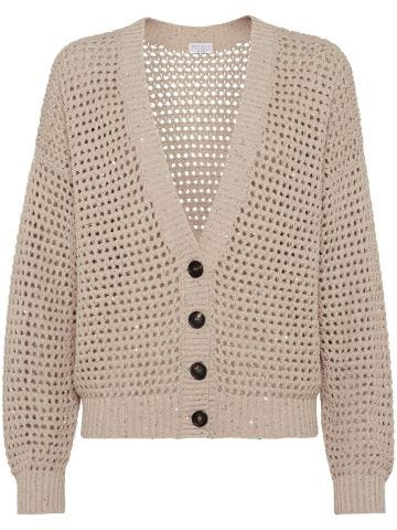 Open-knit sequinned cardigan