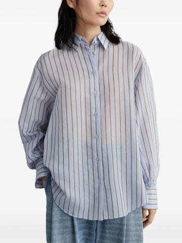 Ligh blue semi-sheer striped shirt
