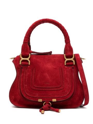 Red Suede Mercie Shoulder Bag