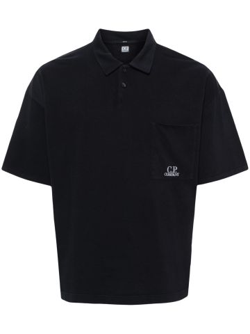 Black logo-embroidered polo shirt