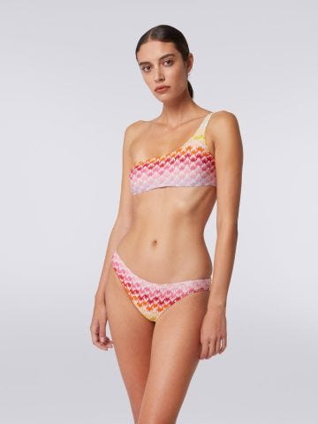 Decgradé lace effect one-shoulder bikini with lurex