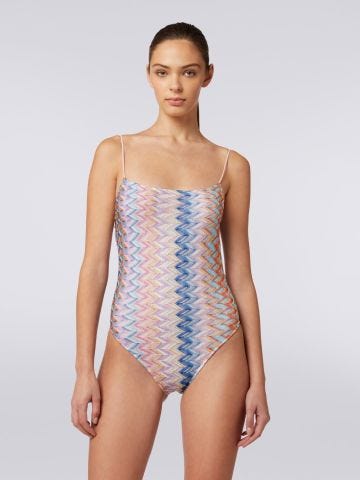 One-piece lamé swimsuit with thin adjustable straps