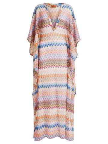 Long kaftan cover-up with v-neck and lurex