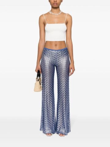 Blue lace-effect flared trousers