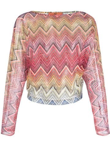 Long-sleeved blouse in zig zag print fabric