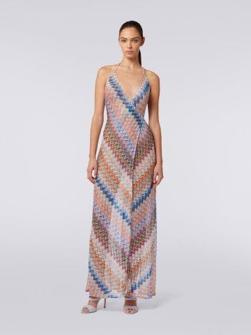 Long wrap cover-up with chevron and lurex pattern