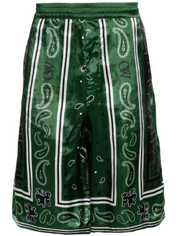 Green bandana-print twill shorts