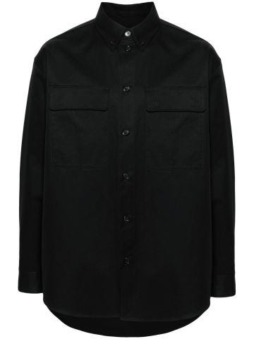 Black logo-embroidered cotton shirt
