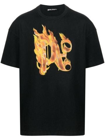 T-shirt nera Burning con stampa