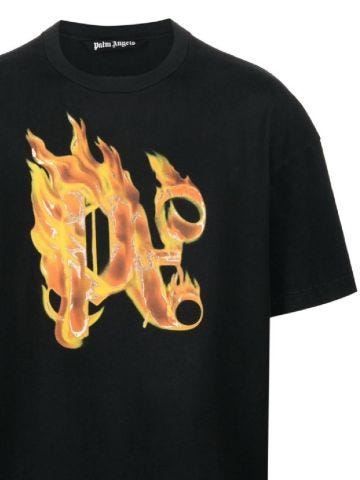 T-shirt nera Burning con stampa