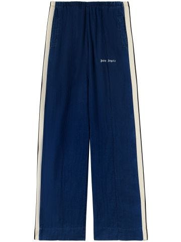 Blue side-stripe chambray trousers