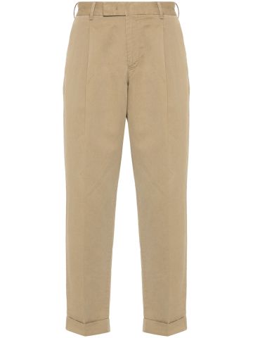Beige linen slim-cut chino trousers