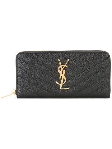 Black Monogram wallet with zip and gold logo