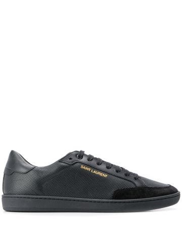 Black court sneakers in leather and suede