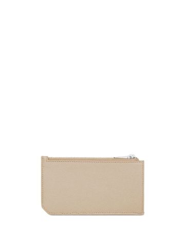 Sand embossed leather zipped card case