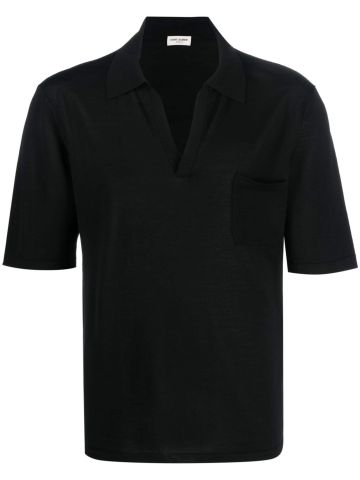 Black v-neck polo shirt
