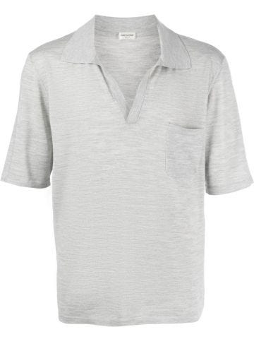 Gray v-neck polo shirt