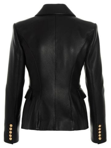 Black double-breasted leather blazer