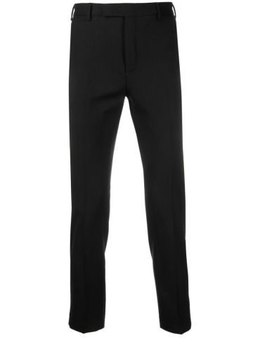 Black mid-rise tapered trousers