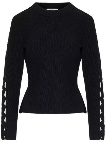 Black perforated long-sleeved top