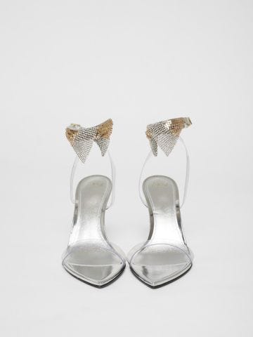 Silver sandal with clear pvc and crystals at the ankle