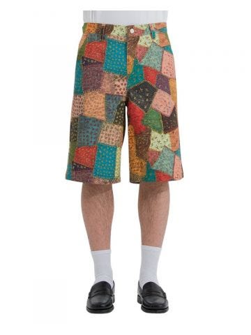 Patchwork print multicolored Bermuda Shorts
