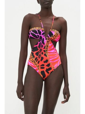 Multicolored one-piece swimsuit with cut-out