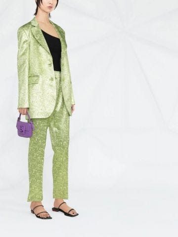 Green embroidered single breasted Blazer