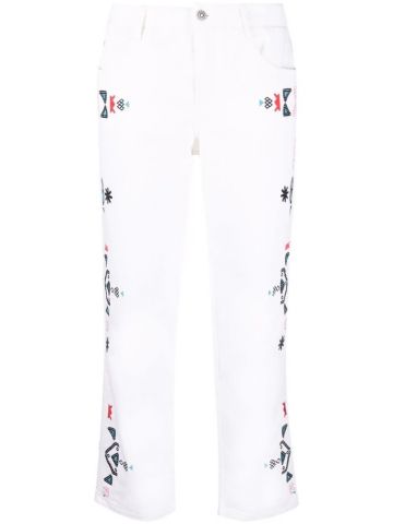 White embroidered cropped straight-leg Jeans