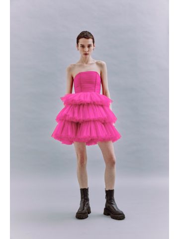 Fuchsia tulle strapless mini bustier Dress