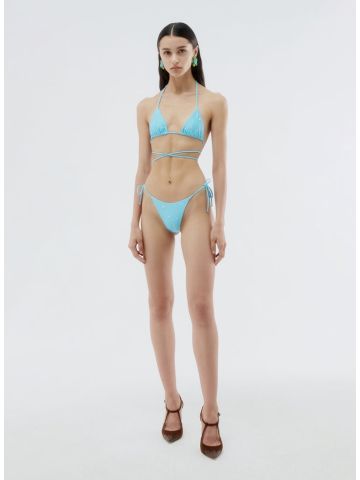 Light blue lycra triangle bikini set with hotfix crystals