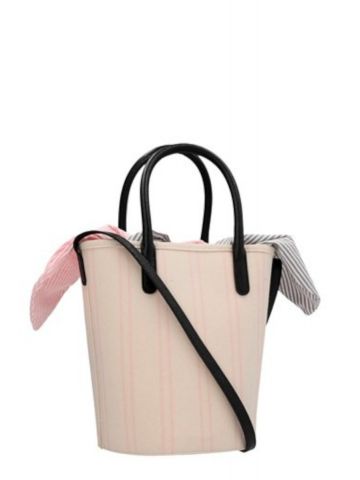 Beige bucket Bag with striped print