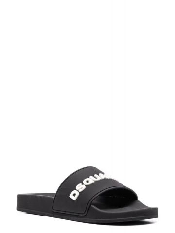 Embossed logo black slides Sandals