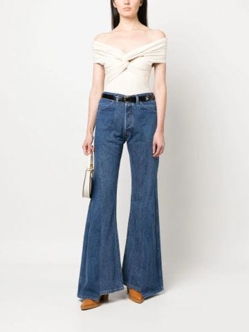Blue high-waisted flared jeans
