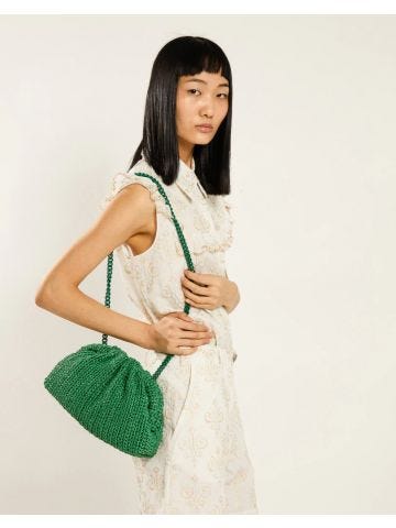 Green raffia Game Crochet Solid Clutch Bag