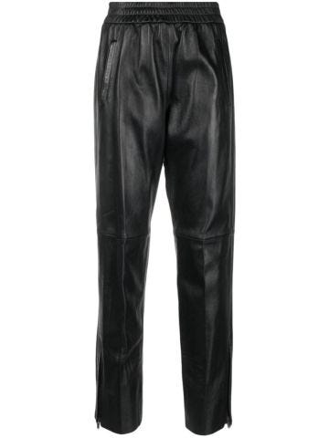 Black leather crop pants