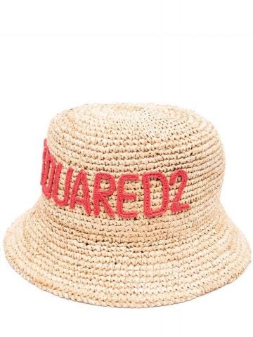 Embroidered logo beige bucket Hat
