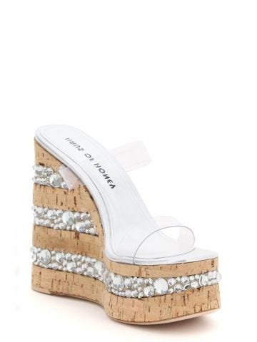 White Croco Crystal two-band Mules