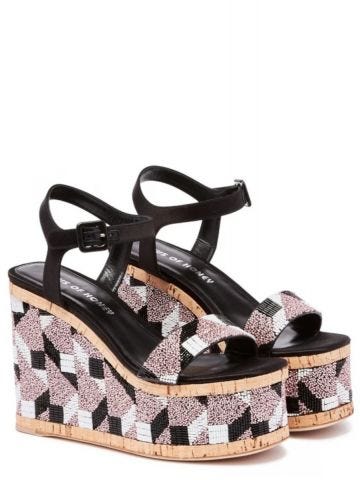 Black and pink Lust Bead Weimar wedge Sandals