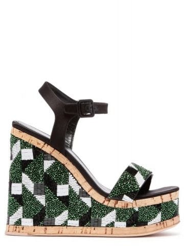 Black and green Lust Bead Weimar wedge Sandals
