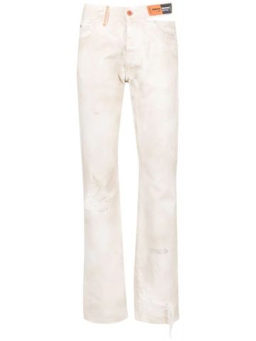 Jeans dritti beige con dettaglio cut-out