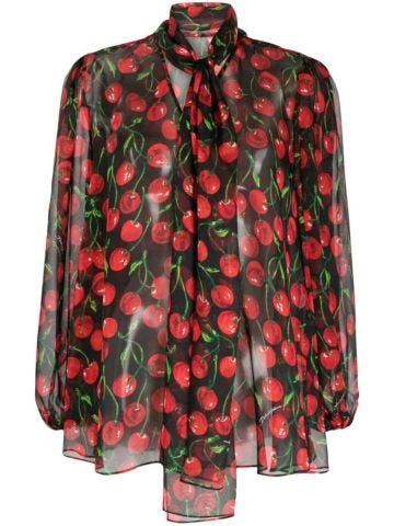Cherry print and bow blouse