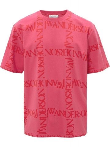 T-shirt rosa con stampa logo all-over